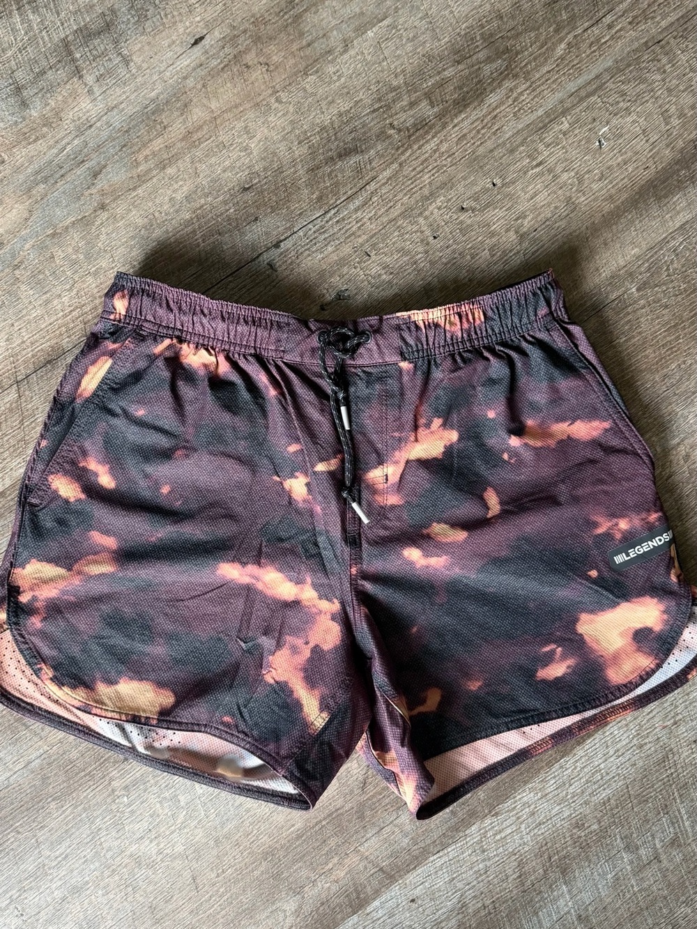 Legends Men's Athletic Shorts in Black and Orange Bleach-Effect
